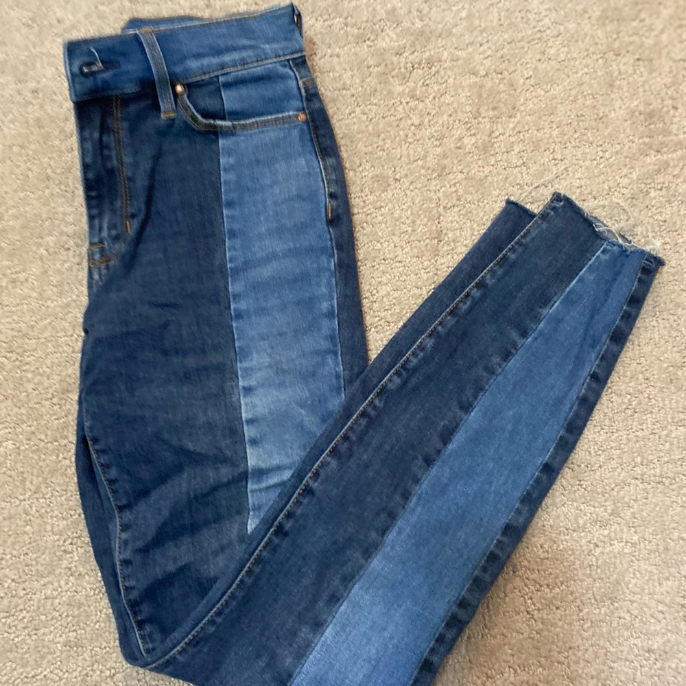 color block skinny jeans